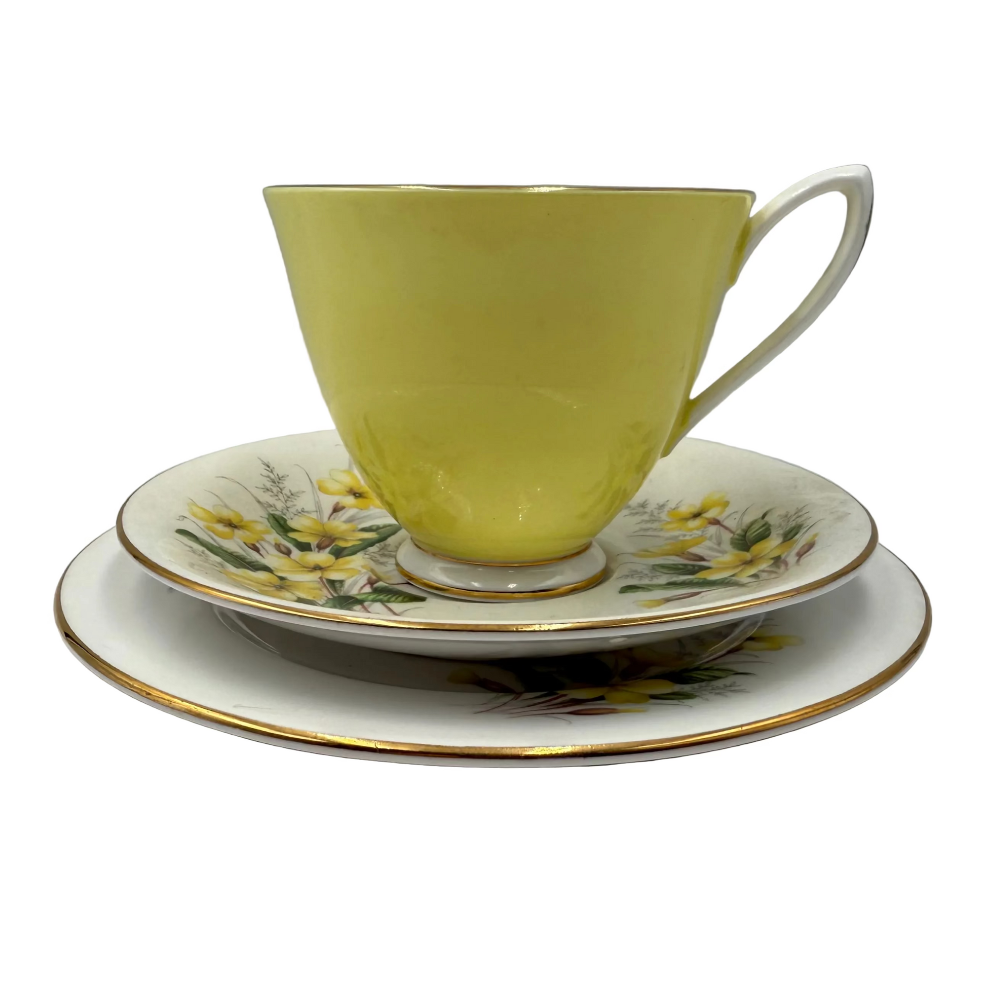 Royal Albert China Yellow Primrose Teacup Saucer and Side Plate