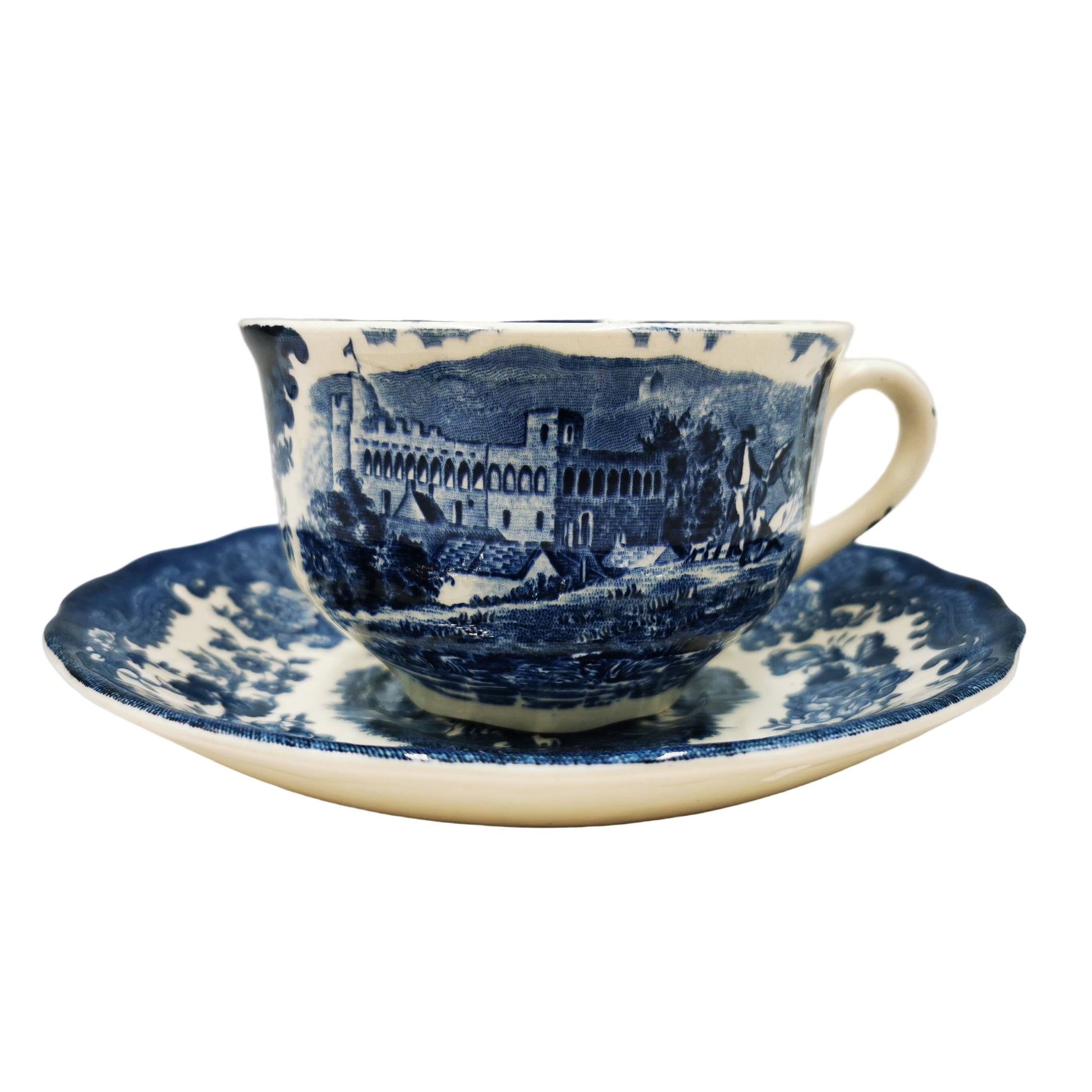 Royal Worcester Palissy Blue and White China Avon Scenes Breakfast Cup & Saucer