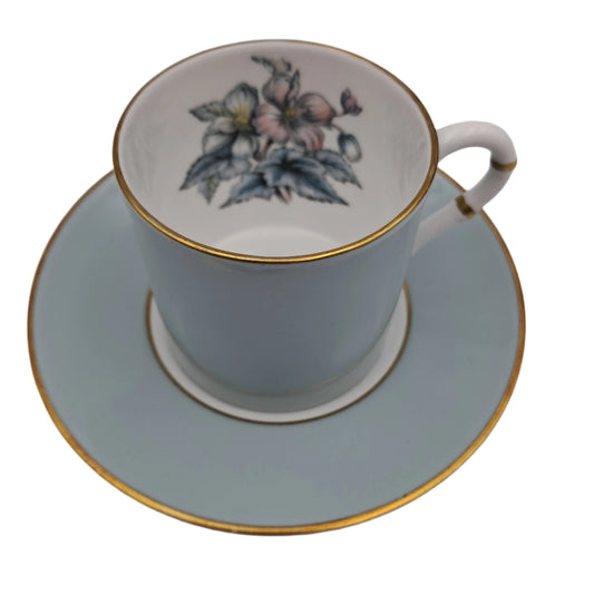 Vintage Royal Worcester Woodland Pattern Coffee Cup and Saucer Duo