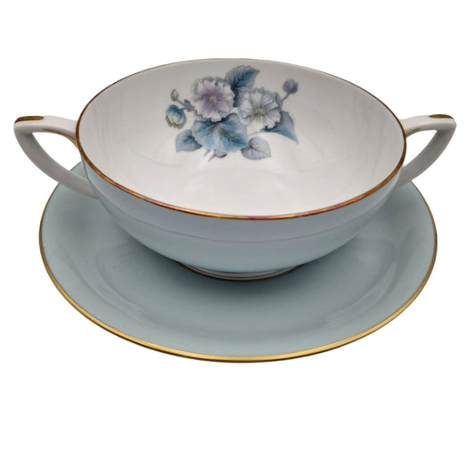 Vintage Royal Worcester Woodland Pattern Soup Cup and Saucer Duo