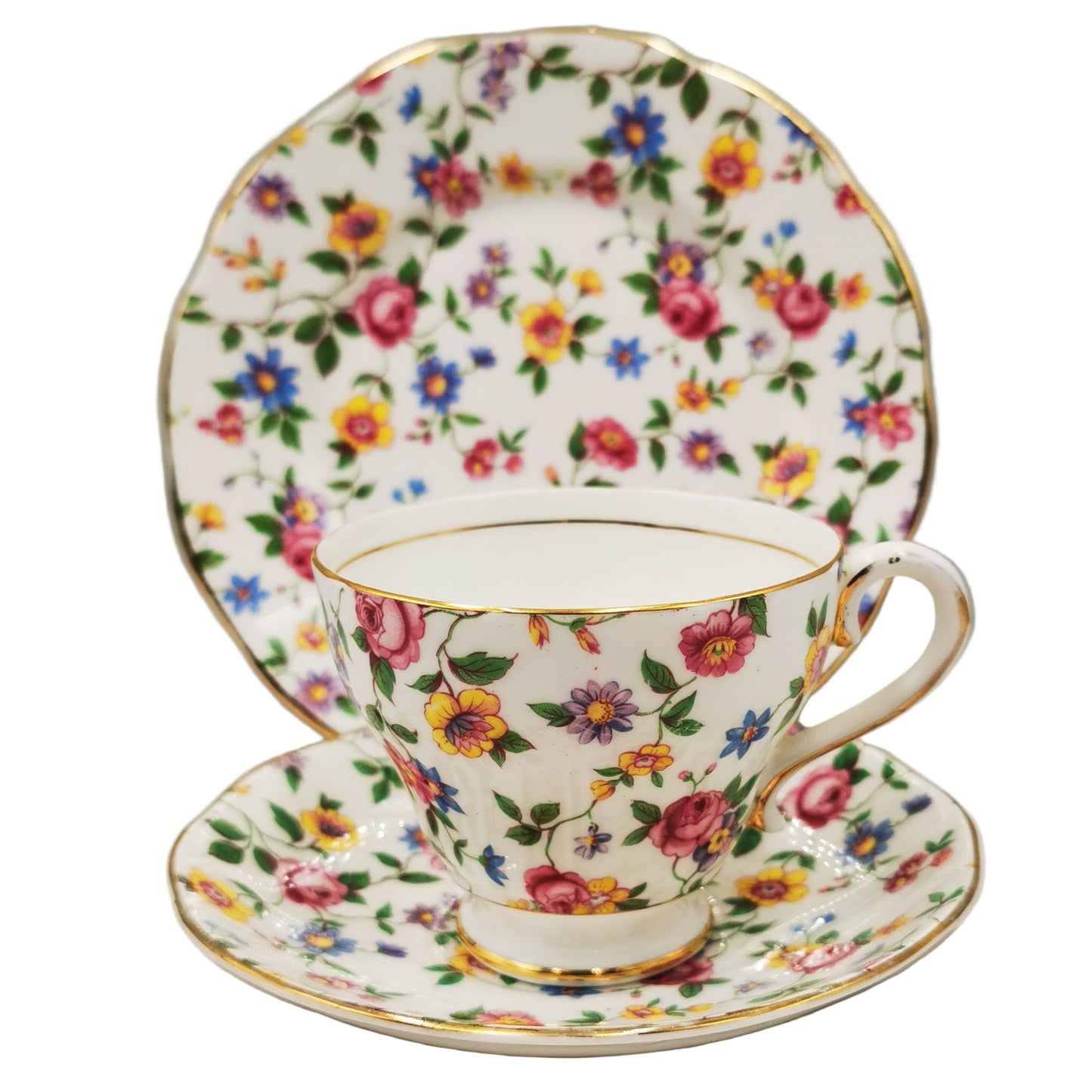 Salisbury Floral Chintz China Teacup Saucer & Side Plate 3445