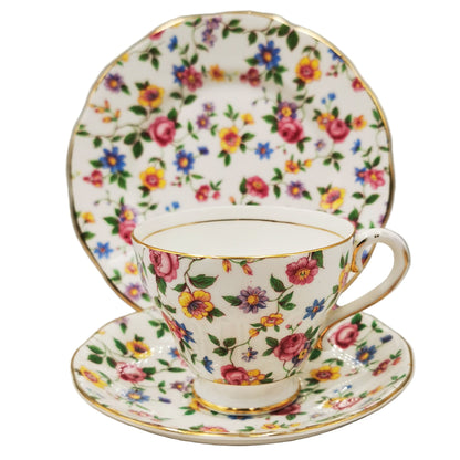 Salisbury Floral Chintz China Teacup Saucer & Side Plate 3445