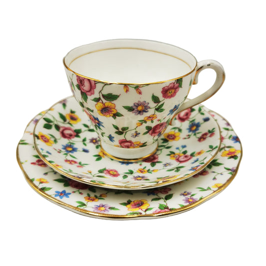 Salisbury Floral Chintz China Teacup Saucer & Side Plate 3445