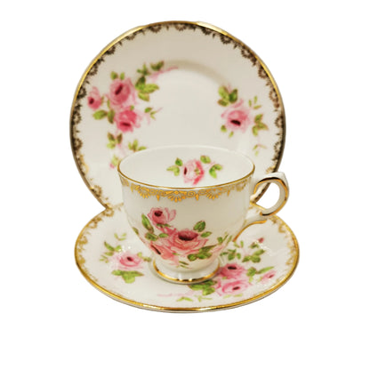Salisbury-Floral-Pink-Rose-China-Teacup-Saucer-&-Side-Plate-1633