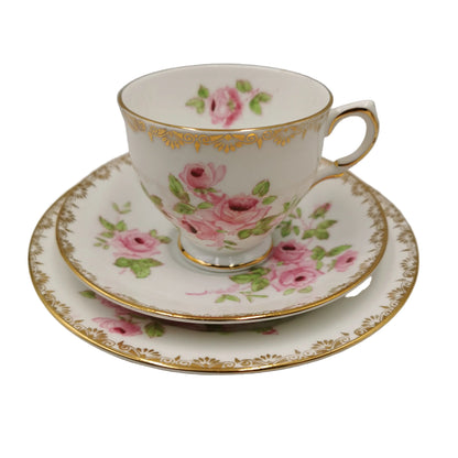Salisbury Floral Pink Rose China Teacup Saucer & Side Plate 1633