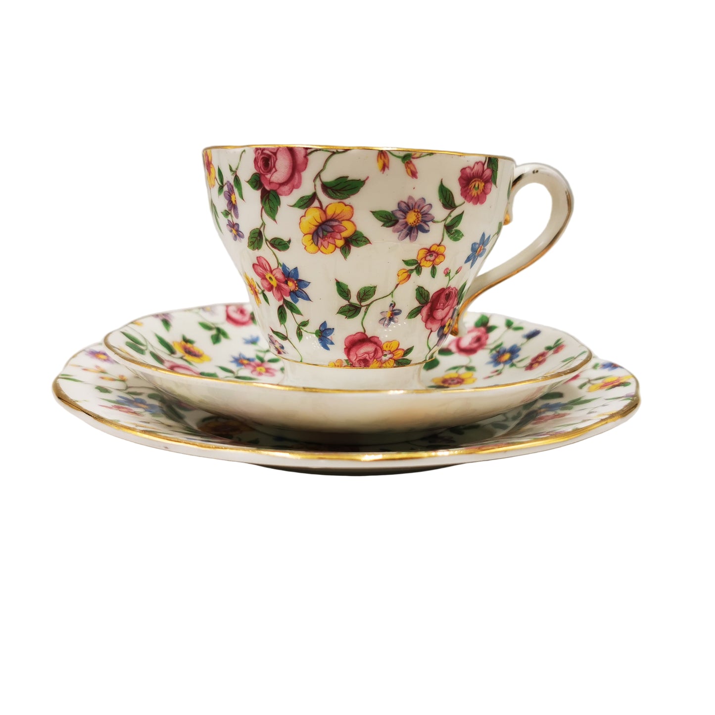 Salisbury Floral Chintz China Teacup Saucer & Side Plate 3445