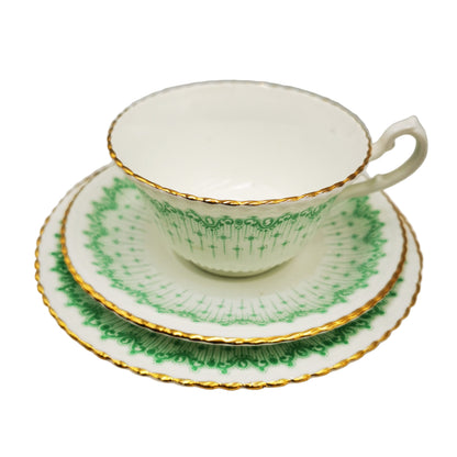 Samuel Radford 943 Green and White China Teacup Saucer and Side Plate