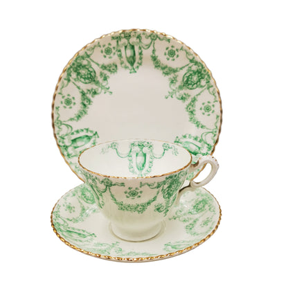 Samuel Radford Sandon 1645 Green and White China Teacup Saucer and Side Plate