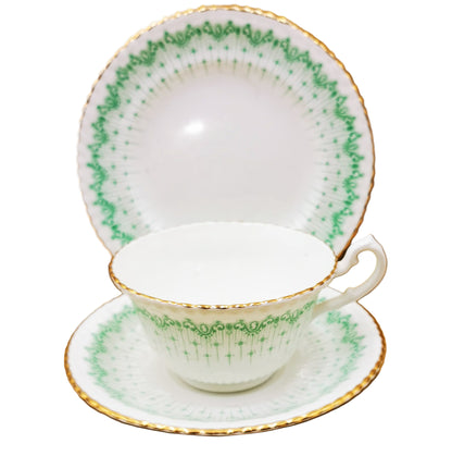 Samuel Radford 943 Green and White China Teacup Saucer and Side Plate