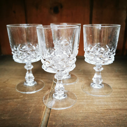 Set of Four Single Knob Facet Stem Sherry Glasses