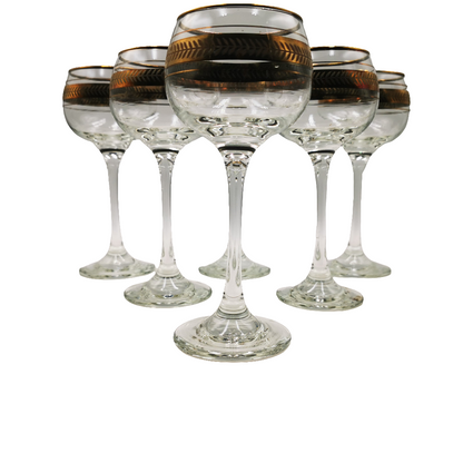 Set of 6 Vintage Gilt Rimmed Wine Hock Glasses