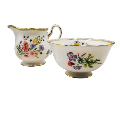 Shelley Wild Flowers 13686 Floral China Milk Jug and Sugar Bowl