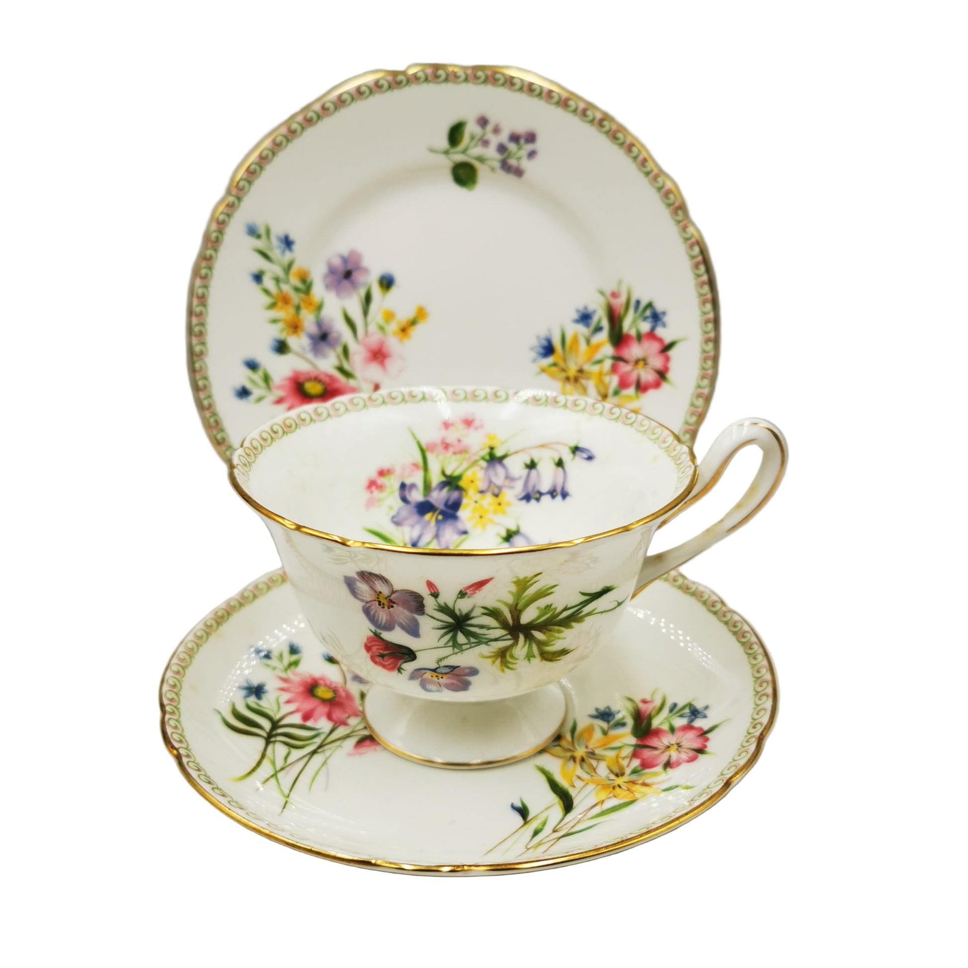 Shelley Wild Flowers 13686 Floral China Teacup Saucer and Side Plate