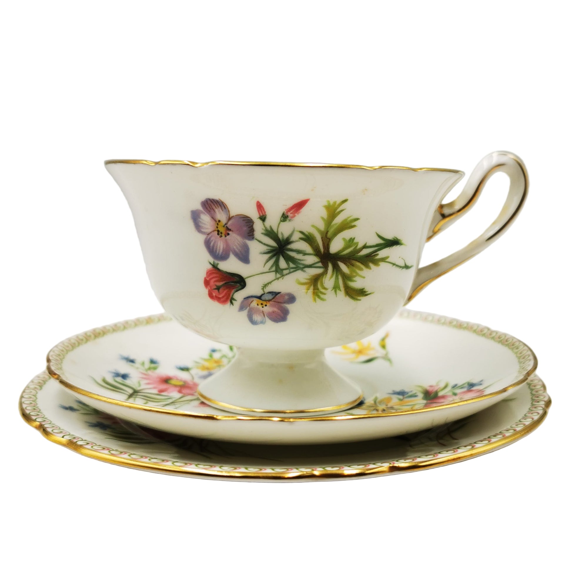 Shelley Wild Flowers 13686 Floral China Teacup Saucer and Side Plate