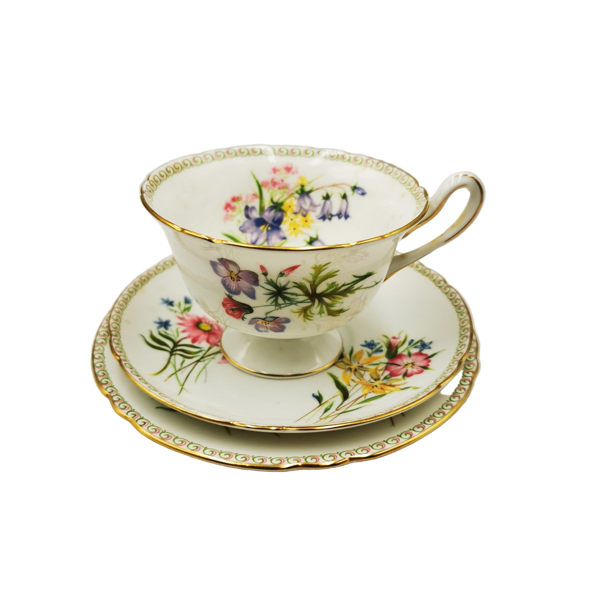 Shelley Wild Flowers 13686 Floral China Teacup Saucer and Side Plate