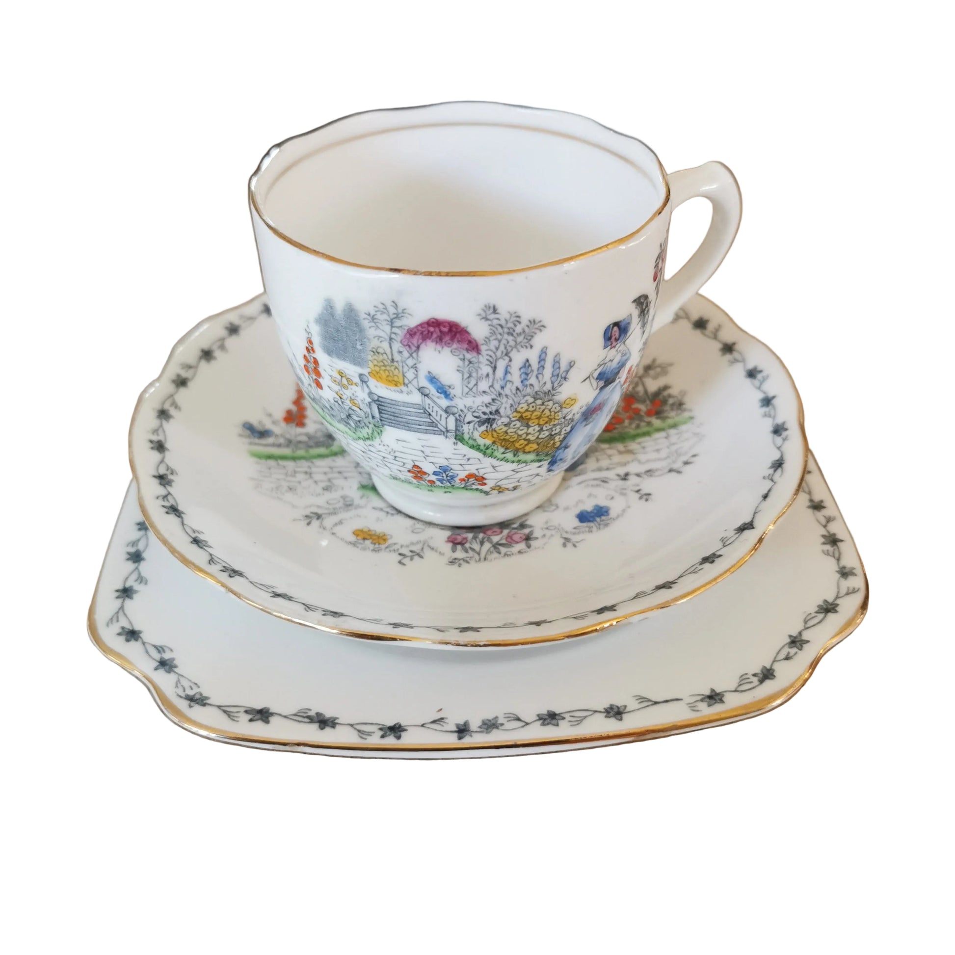 Shore and Coggins Bell China 2544 Crinoline Lady Teacup Trio
