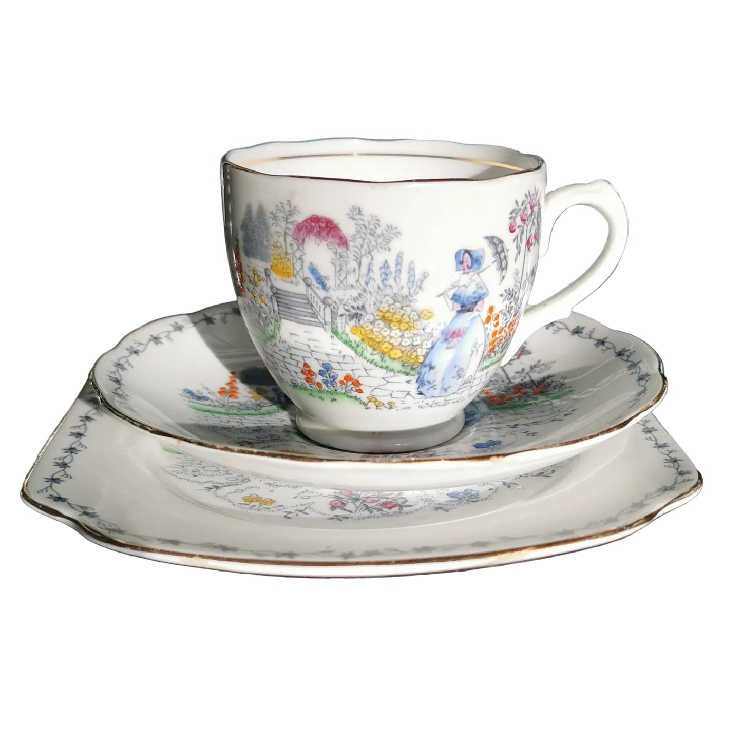 Shore-and-Coggins-Bell-China-2544-Crinoline-Lady-Teacup-Trio