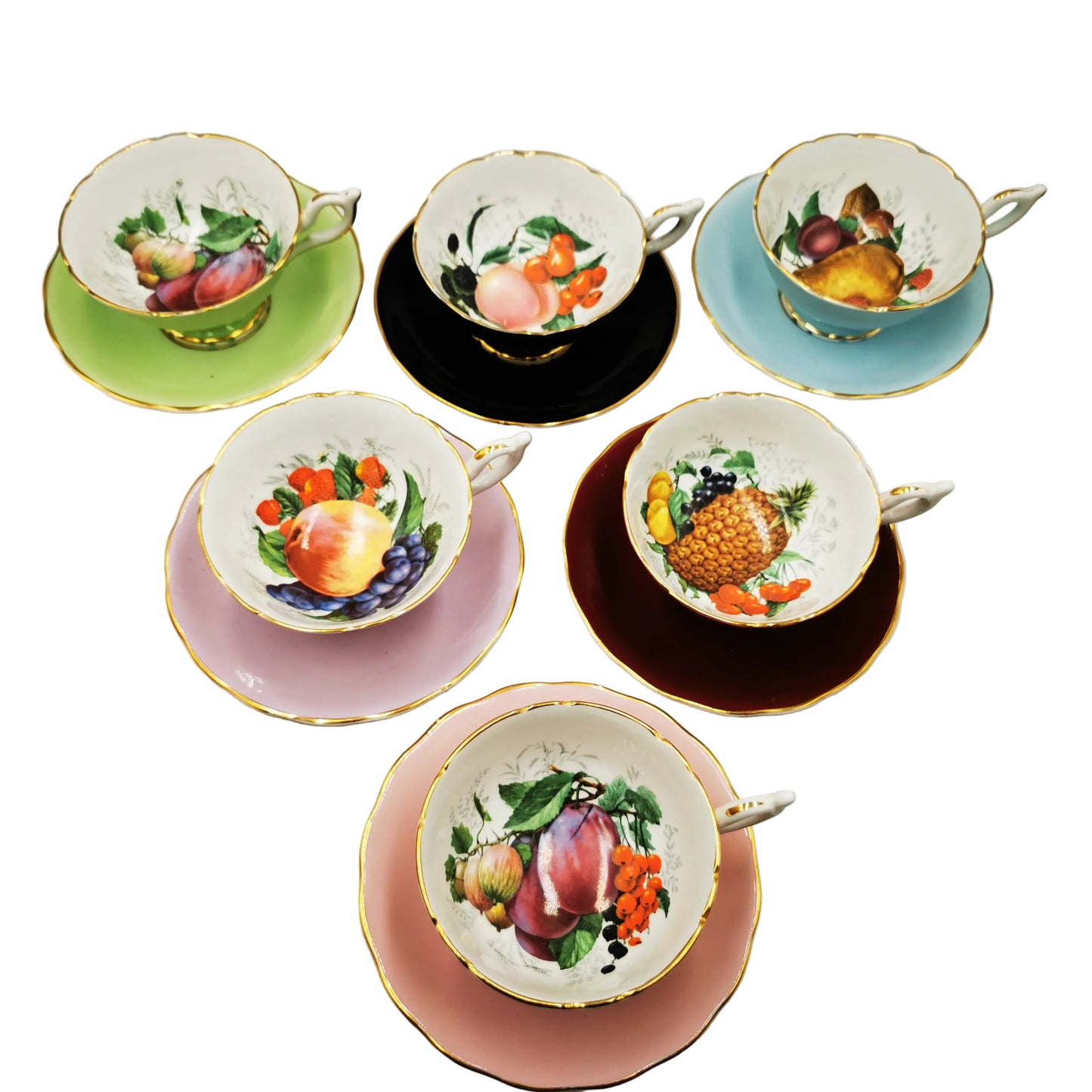 Six-Fruit-&-floral-China-Teacup-&-Saucers