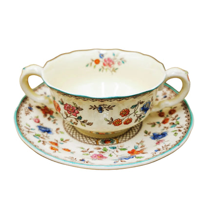 Spode Audley S2401 China Soup Cup Saucer Outer Wall Pattern Version