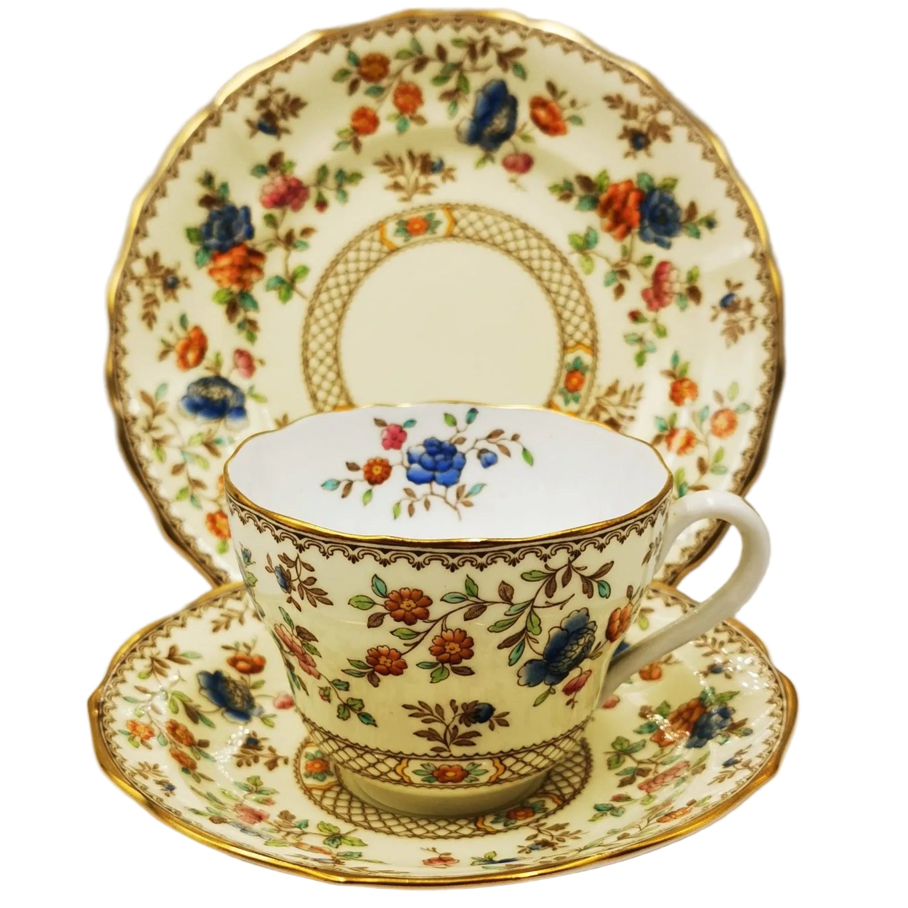 Spode Audley Y6377 China Teacup Saucer and Side Plate Trio