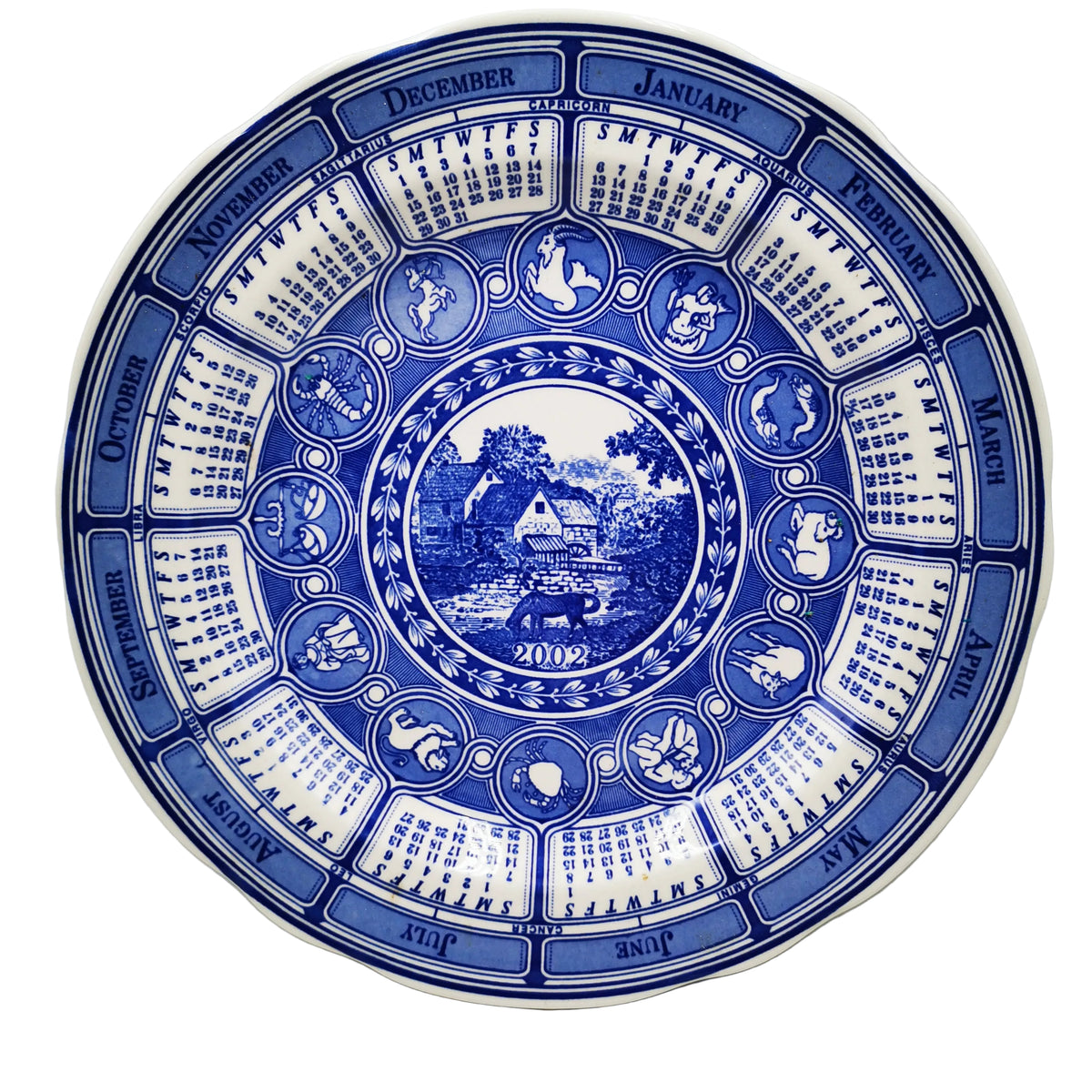 Spode Blue Room Blue and White China Calender Dinner Plate 2002