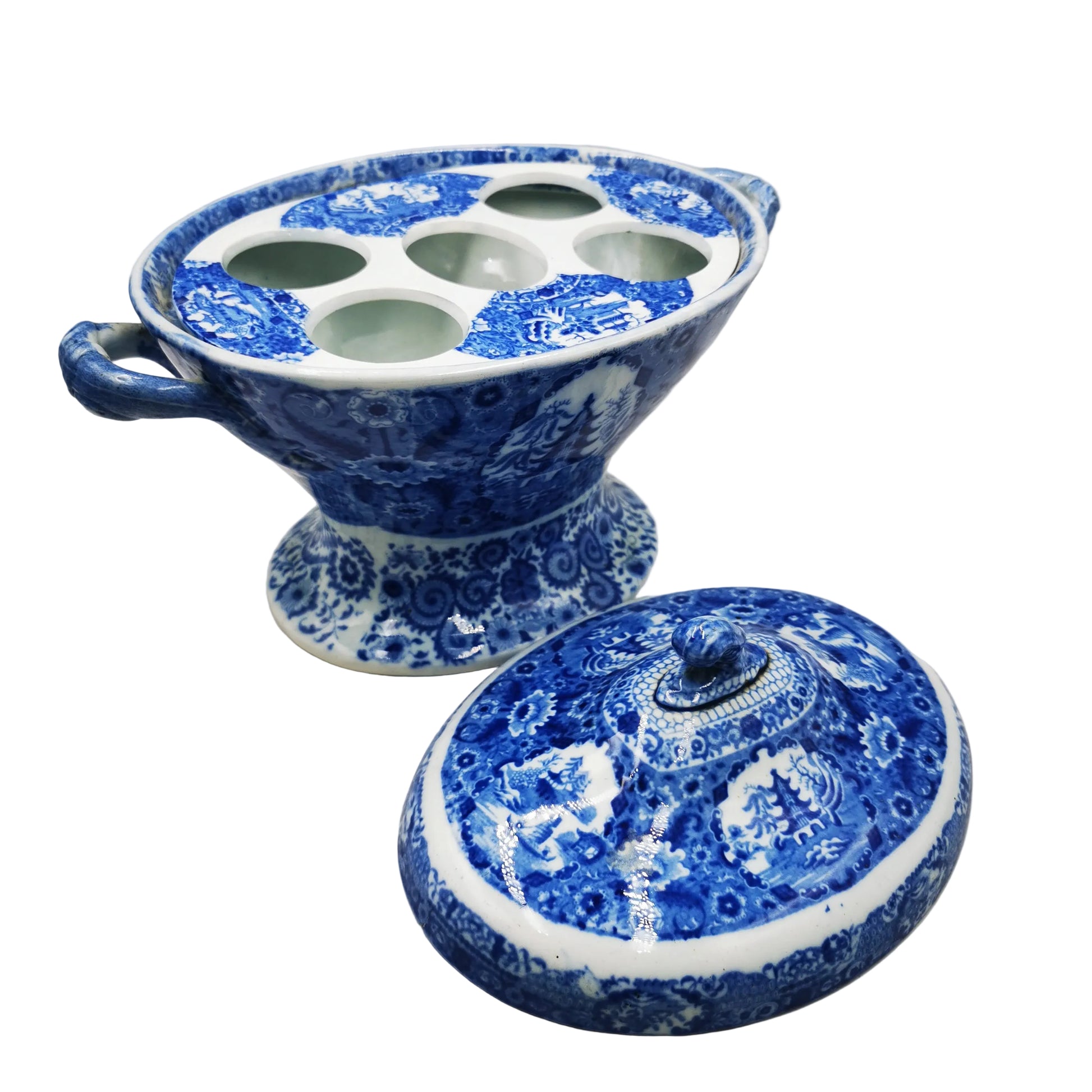 Antique-Spode-Net-Pattern-Blue-and-White-Egg-Stand