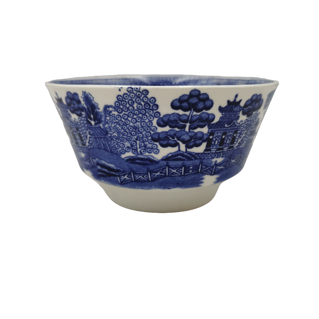 Swinnertons Blue and White China Old Willow Sugar Bowl Blue and white ceramic bowl with intricate patterns on a white background