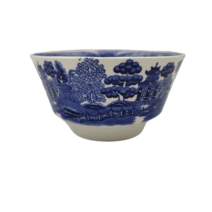 Swinnertons Blue and White China Old Willow Sugar Bowl Blue and white ceramic bowl with intricate patterns on a white background