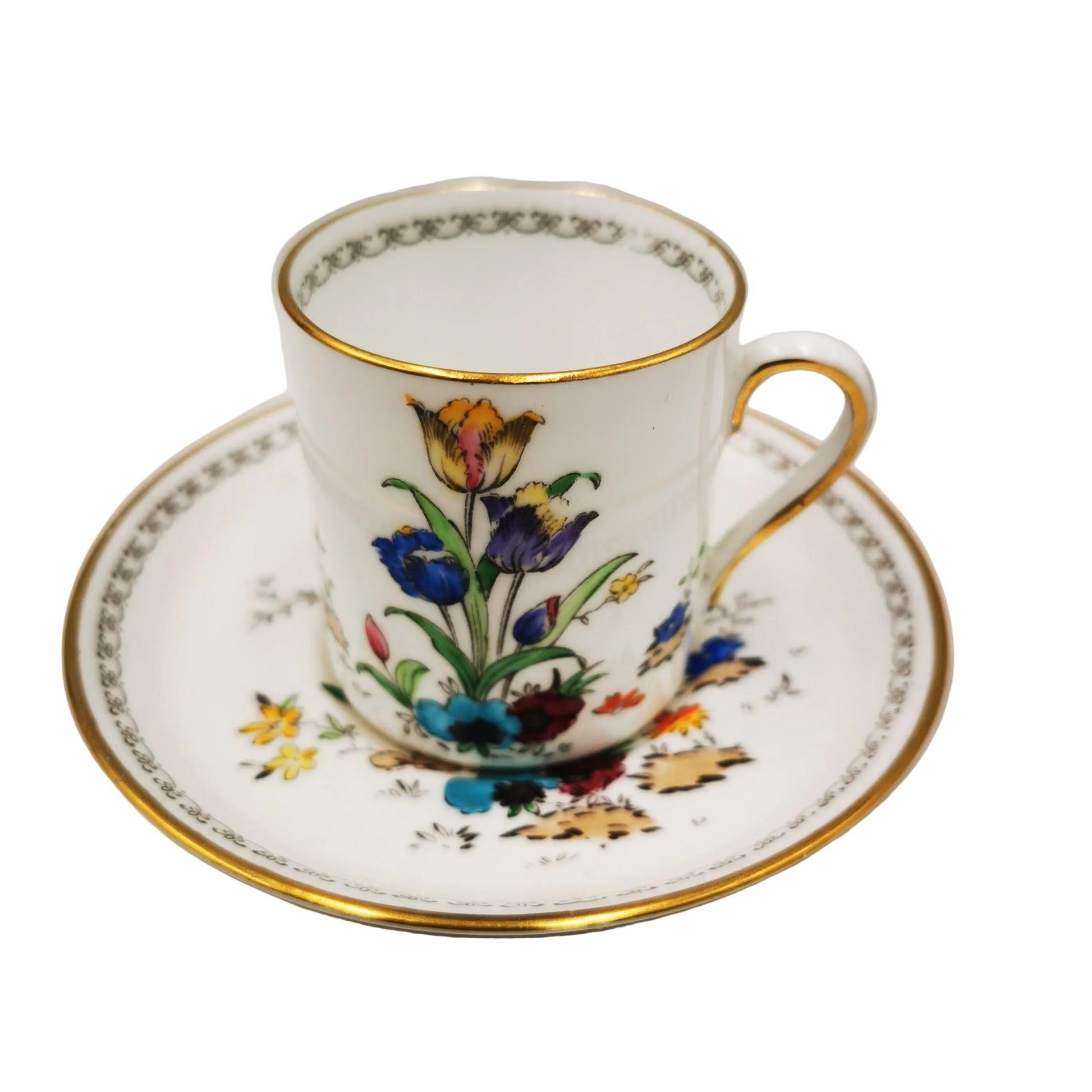 Tuscan-Hand-Painted-Tulips-Demitasse-Coffee-Cup-308-1936-1947-R-H-&-S-L-Plant-Floral-China