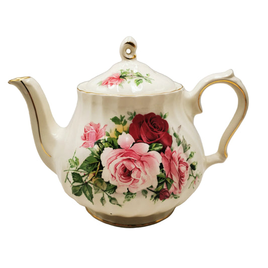 Vintage James Sadler China Floral Cabbage Rose China 1.5-pint Teapot