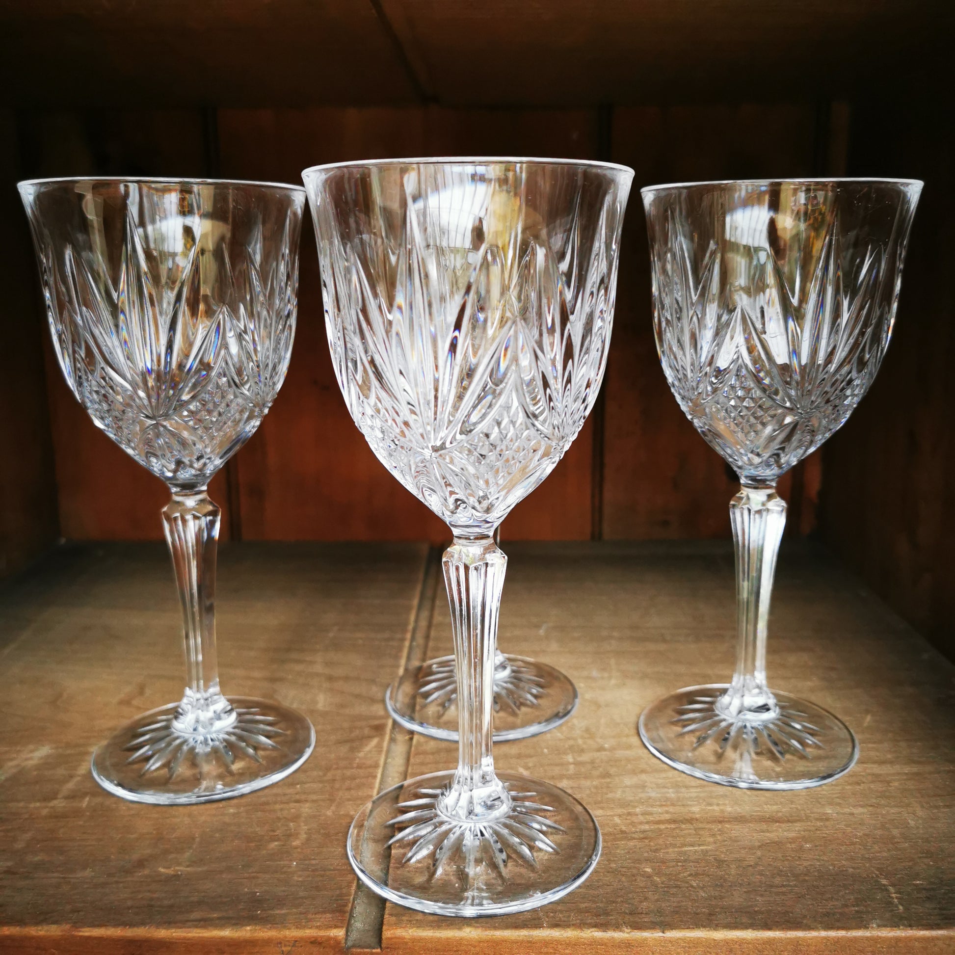 Vintage Set of 4 Facet Stem Lead Crystal Wine Glasses