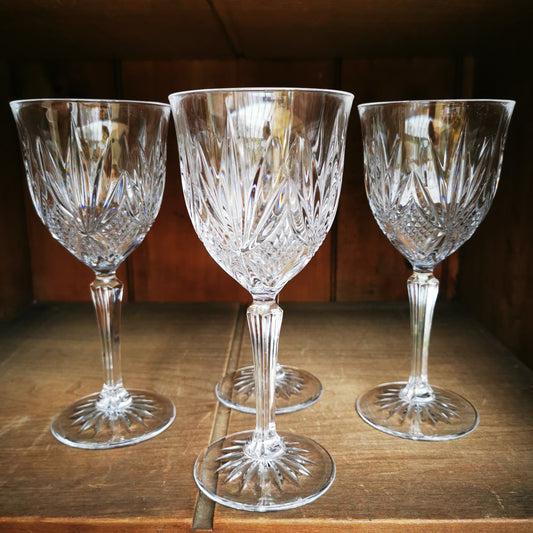 Vintage Set of 4 Facet Stem Lead Crystal Wine Glasses