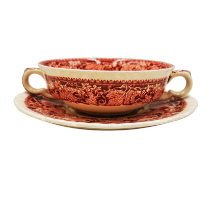 Vintage Masons Ironstone Red & White Vista China Soup Cup and Saucer