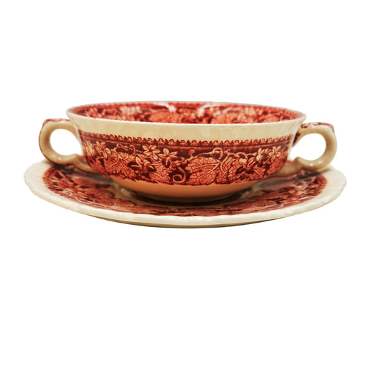 Vintage Masons Ironstone Red & White Vista China Soup Cup and Saucer