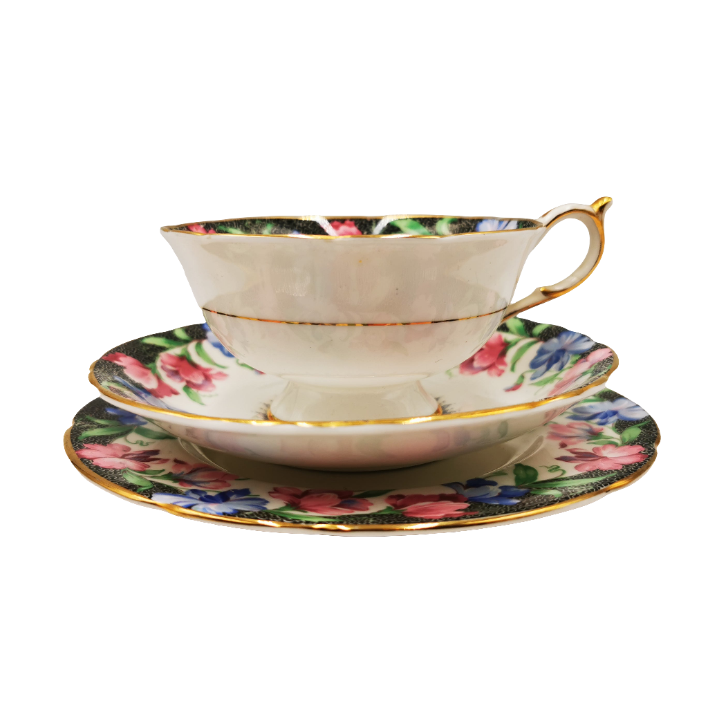 Vintage Paragon Sweet Pea Floral China Teacup Trio