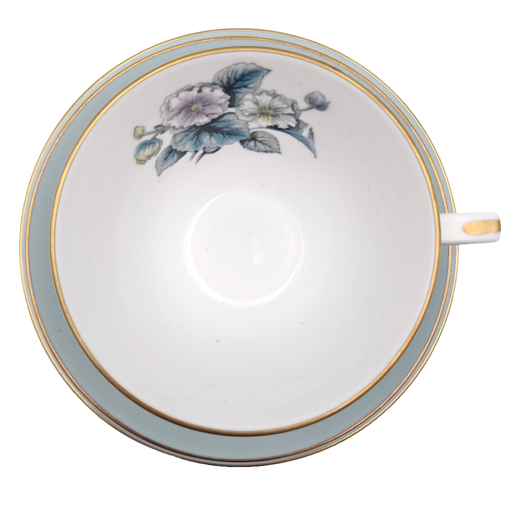 Vintage Royal Worcester Woodland Pattern Tea Cup, Saucer and Side Plate Trio top view