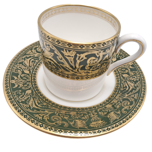 Wedgwood Florentine Green Demitasse Coffee Can and Saucer Duo