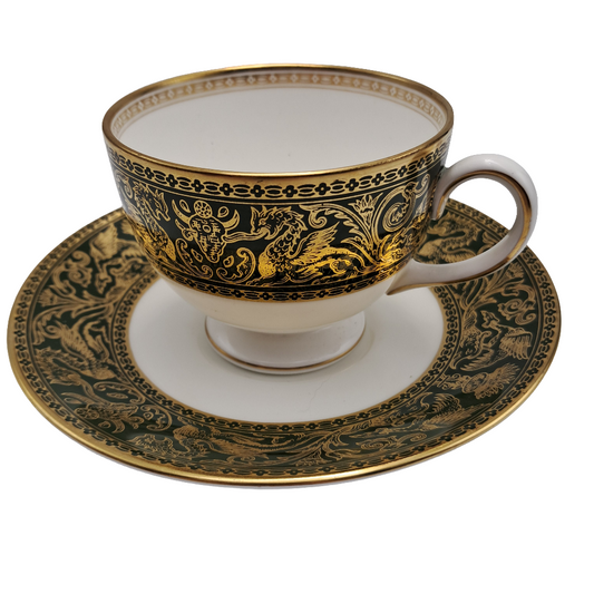 Wedgwood China Florentine Green W4170 Tea Cup and Saucer Duo