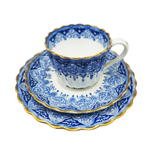 W T Copeland Blue and White Porcelain China 2294 Tea Cup Saucer & Side Plate 1883