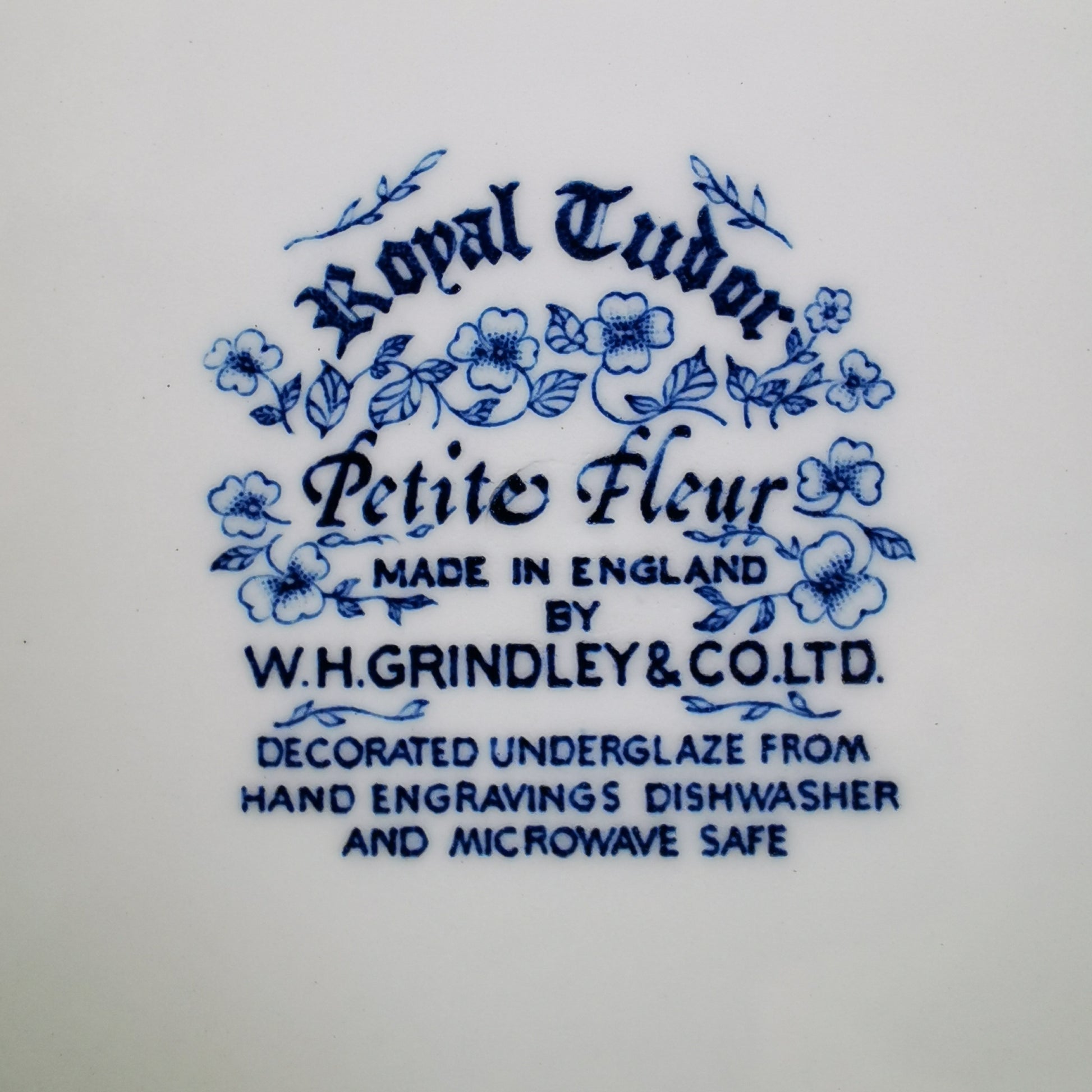 W H Grindley & Co Royal Tudor China Petite Fleur Blue and White Dinner Plate