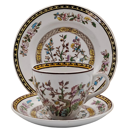 Washington-Pottery-Indian-Tree-China-Tea-Cup-Saucer-&-Tea-Plate-Trio-(crazing)