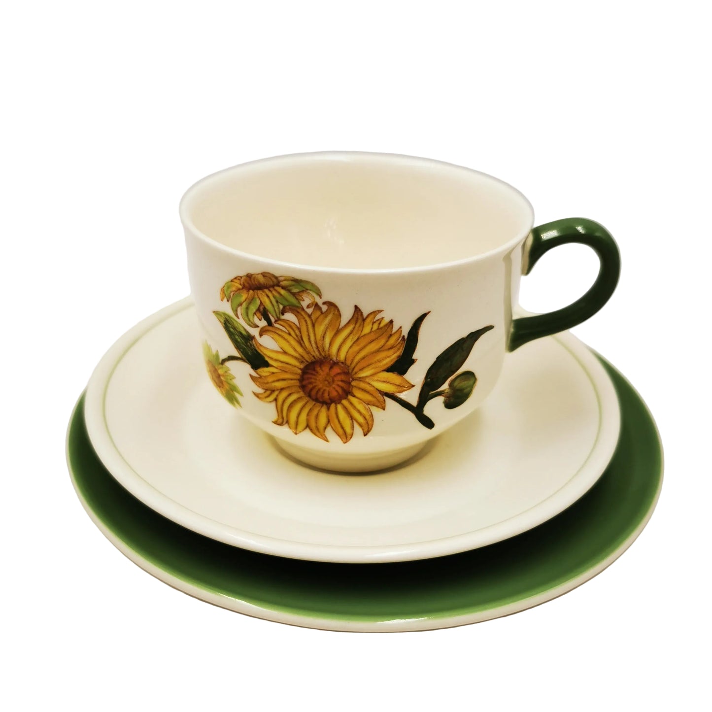 Wedgwood China Sunflower Teacup Saucer and Side Plate Trio 1964