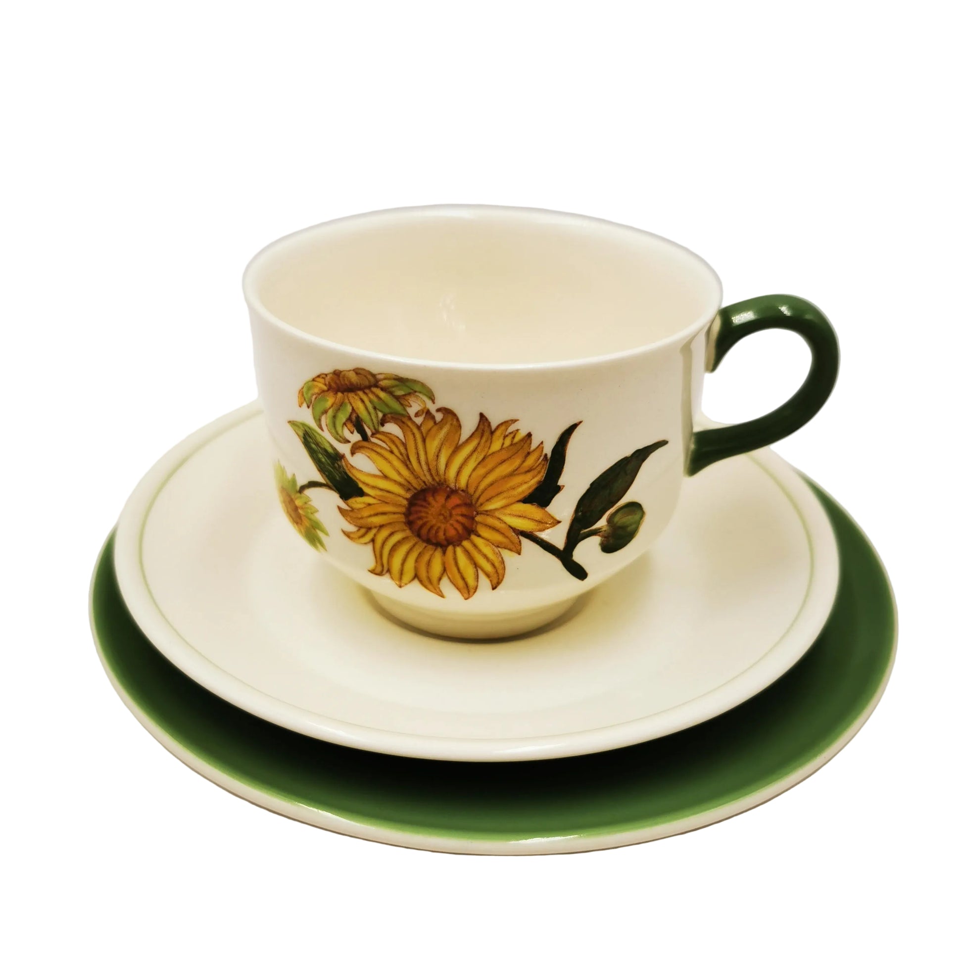 Wedgwood China Sunflower Teacup Saucer and Side Plate Trio 1964