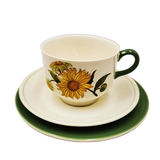 Wedgwood China Sunflower Teacup Saucer and Side Plate Trio 1964