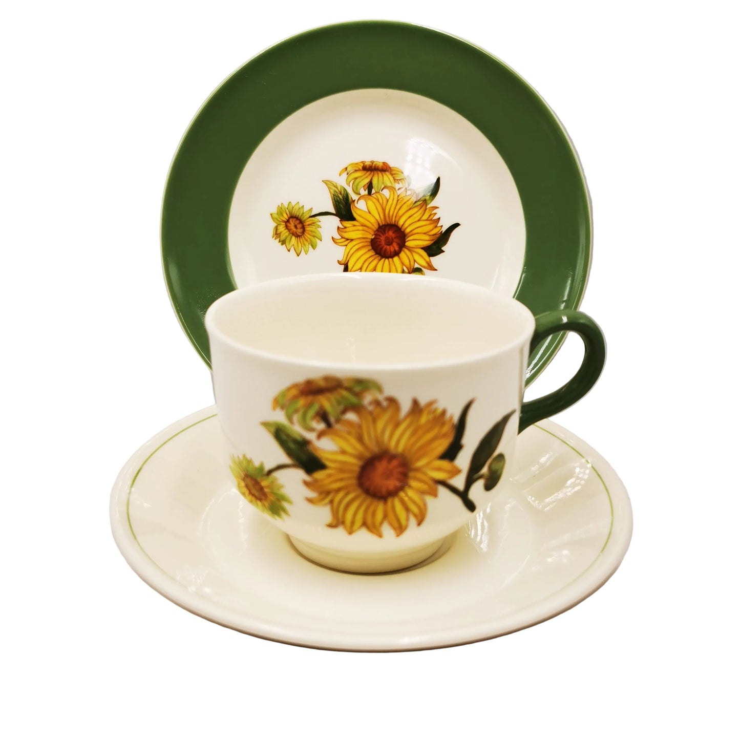 Wedgwood-China-Sunflower-Teacup-Saucer-and-Side-Plate-Trio-1964