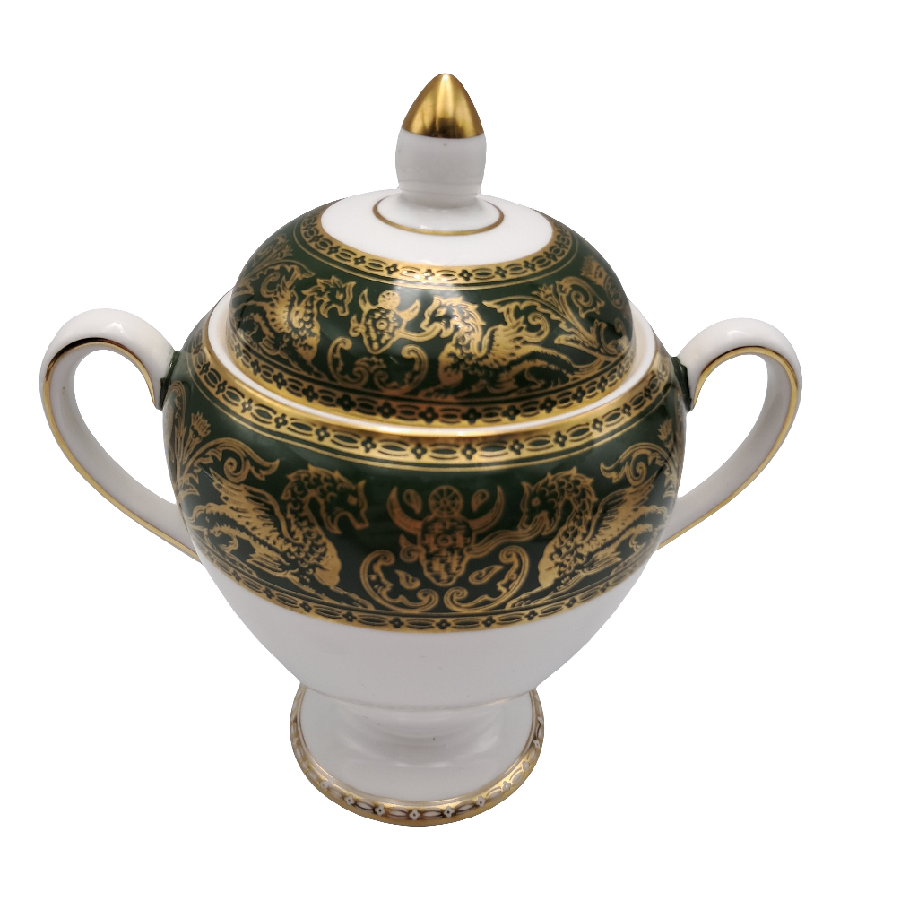 Vintage Wedgwood Florentine Green W4170 Lidded Sugar Pot