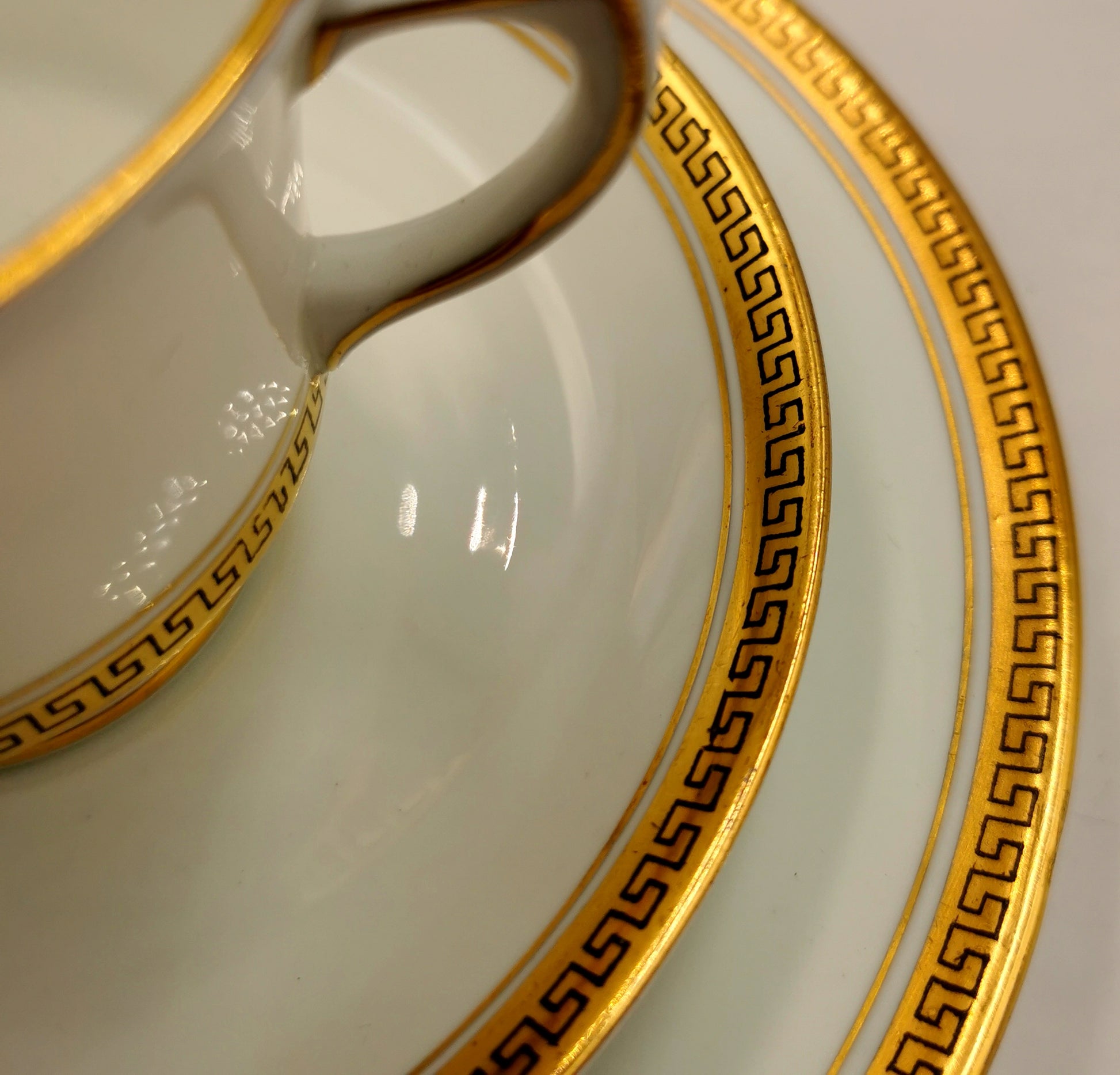 Antique Jackson and Gosling Grosvenor Ye Olde English 6986 Greek Key China Teacup Trio