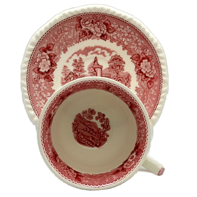 Adams English Scenic Red and White China Breakfast Cup and Saucer