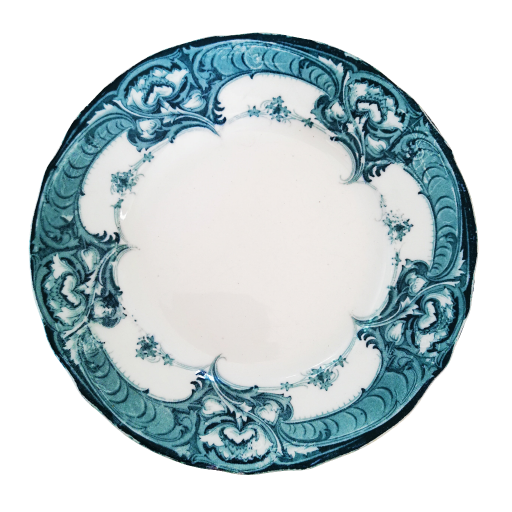 Alfred Meakin Burns Turquoise and White China 10-Inch Dinner Plate c1907