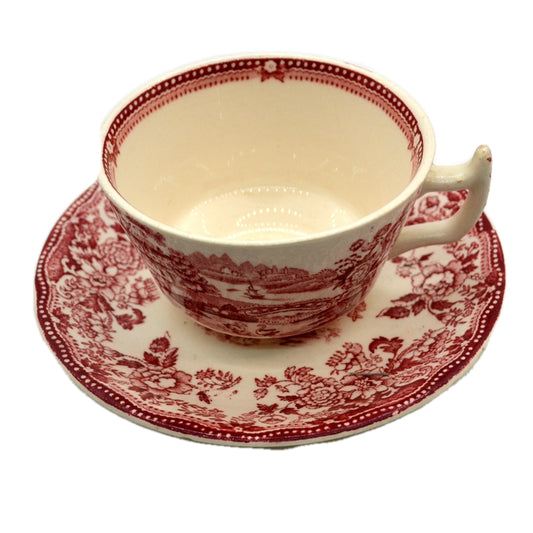 Alfred Meakin Tonquin Red and White China Cup & Saucer c1960